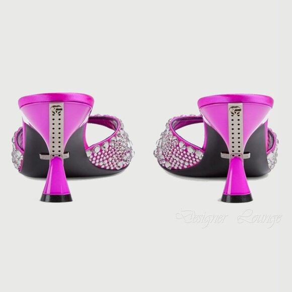 NEW GUCCI Galactica Crystal Embellished Pink Slide Sandals Heels Size EU 37 US 7 - Picture 7 of 16